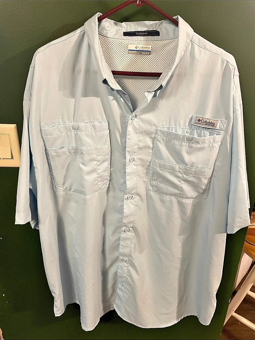 Columbia Omni-Shade PFG Tamiami Teal SS Button Up Fishing Shirt Men’s 2XL